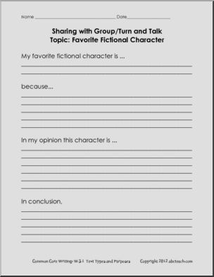 Writing Prompt: Opinion: My Favorite Fictional Character (Grade 3)