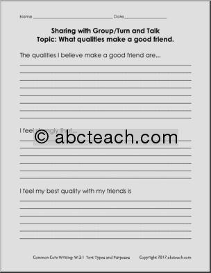 Writing Prompt: Opinion: What Qualities Make a Good Friend (Grade 3)