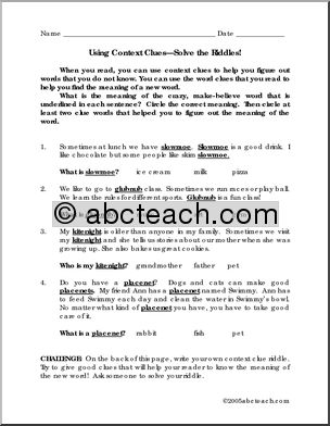 Context Clues (elementary) Worksheet