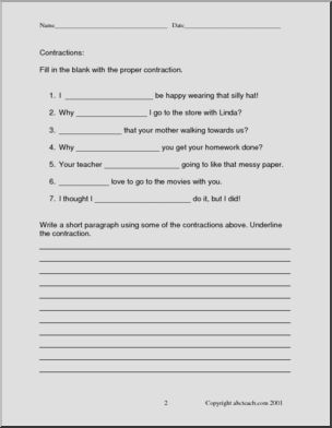 Contractions (elem) Worksheets