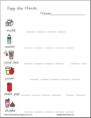 Writing Practice: Drink words (DN-Style Font)