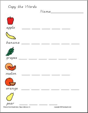 Writing Practice: Fruit words (DN-Style Font)