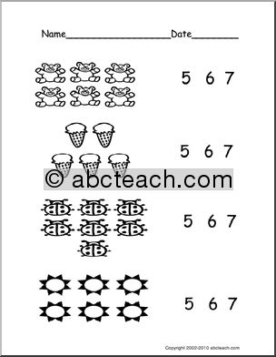 Count Groups of Objects 5-7 (ver 3) (pre-k/primary) Worksheet
