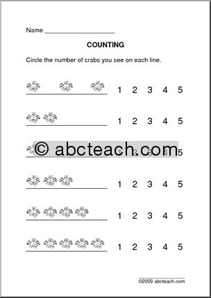 Counting Crabs (up to 5) – pre-k/primary Worksheet