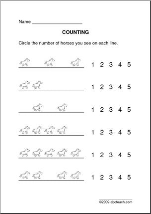 Counting Horses (up to 5) – pre-k/primary Worksheet