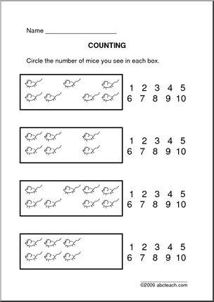 Counting Mice (up to 10) – pre-k/primary Worksheet