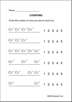 Counting Mice (up to 5) – pre-k/primary Worksheet