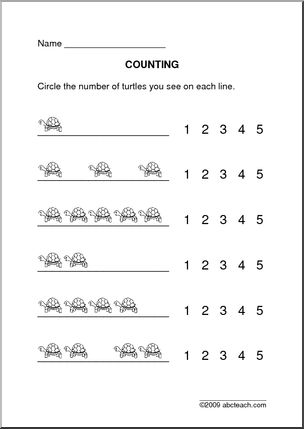 Counting Turtles (up to 5) – pre-k/primary Worksheet