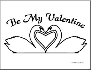 Clip Art: Valentine Swans (coloring page)