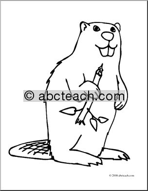 Clip Art: Cartoon Beaver (coloring page)