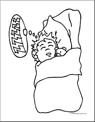 Clip Art: Kids: Sleeping Boy (coloring page)