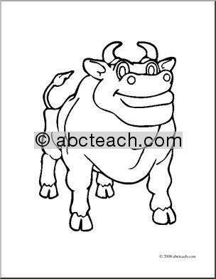 Clip Art: Cartoon Cow: Bull (coloring page)