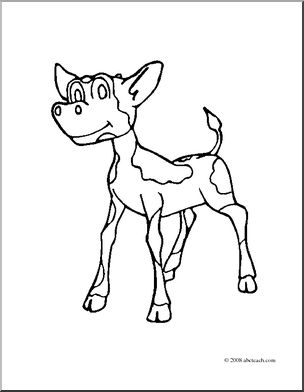 Clip Art: Cartoon Cow: Calf (coloring page)