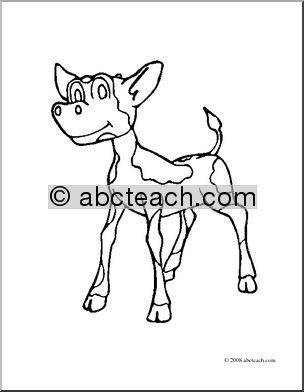 Clip Art: Cartoon Cow: Calf (coloring page)