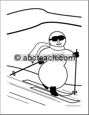 Clip Art: Cartoon Olympics: Snowman Cross Country Skiing (coloring page)