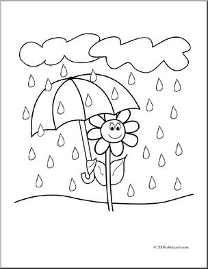 Clip Art: Daisy Rainy Day (coloring page)