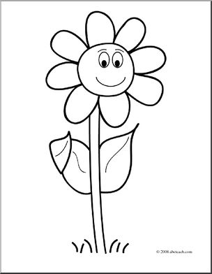 Clip Art: Smiling Daisy (coloring page)