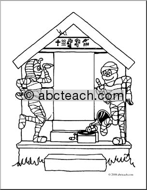 Clip Art: Halloween Houses: Dancing Mummies Tomb (coloring page)