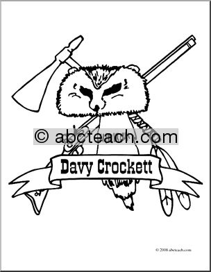 Clip Art: US Folklore: Davy Crockett (coloring page)