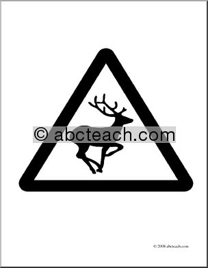 Clip Art: Signs: Deer Crossing 2 ( coloring page)