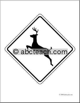 Clip Art: Signs: Deer Crossing 1 (coloring page)