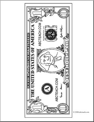Clip Art: Dollar Bill Outline Front (coloring page)