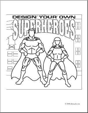 Clip Art: DYO Superheroes (coloring page)