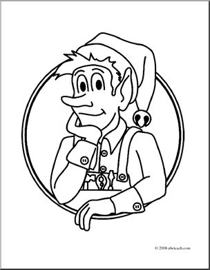 Clip Art: Christmas Portraits: Toy Maker Elf (coloring page)