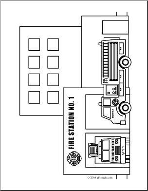 Clip Art: Buildings: Fire Station (coloring page)
