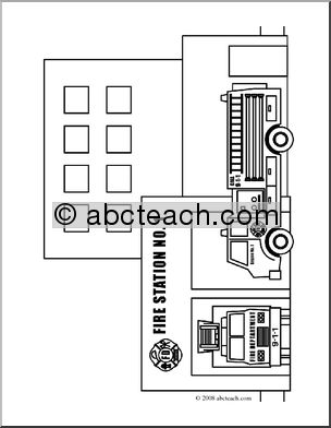 Clip Art: Buildings: Fire Station (coloring page)