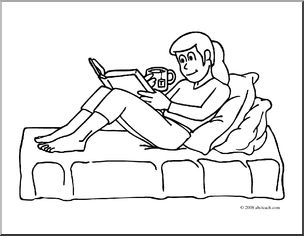 Clip Art: Kids: Girl Reading (coloring page)