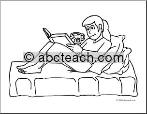 Clip Art: Kids: Girl Reading (coloring page)