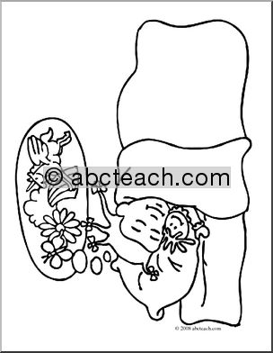 Clip Art: Kids: Sleeping Girl (coloring page)