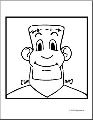 Clip Art: Halloween Faces: Frankenstein (coloring page)