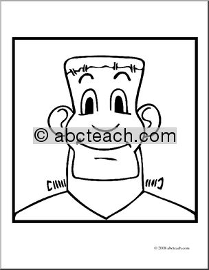 Clip Art: Halloween Faces: Frankenstein (coloring page)