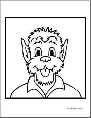 Clip Art: Halloween Faces: Werewolf (coloring page)