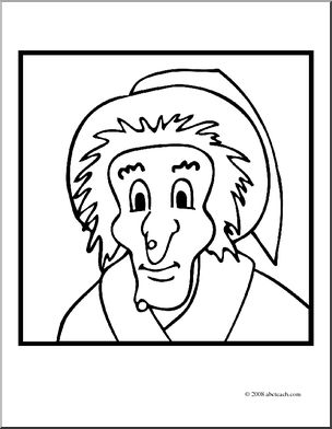 Clip Art: Halloween Faces: Witch (coloring page)