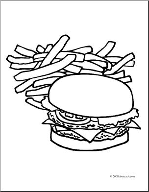 Clip Art: Hamburger & Fries (coloring page)