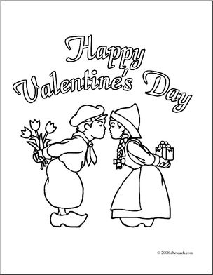 Clip Art: Valentine Kids (coloring page)