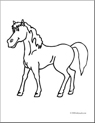 Clip Art: Cartoon Horse: Stallion (coloring page)