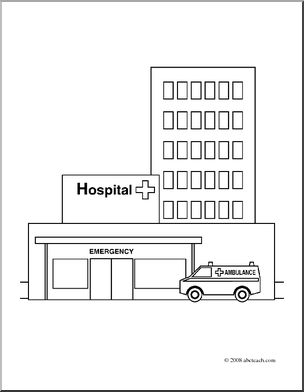 Clip Art: Buildings: Hospital (coloring page)