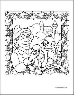 Clip Art: Jack and the Beanstalk (coloring page)
