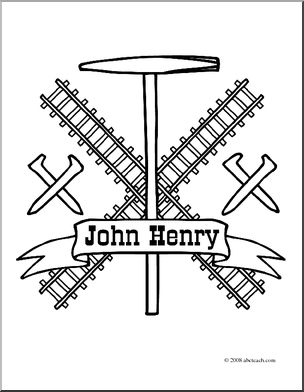 Clip Art: US Folklore: John Henry (coloring page)