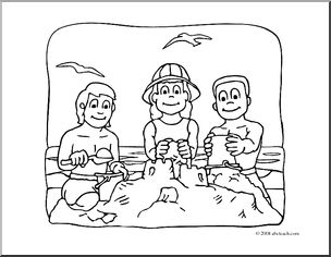 Clip Art: Kids: At the Beach (coloring page)