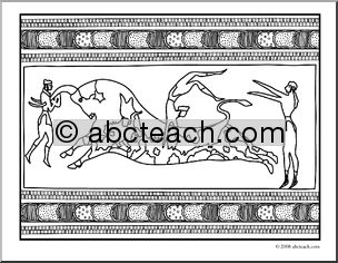Clip Art: Ancient Civilizations: The Minoans: Knossos Bull Fresco (coloring page)
