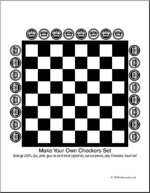 Clip Art: Make Your Own Checkers Set (coloring page)