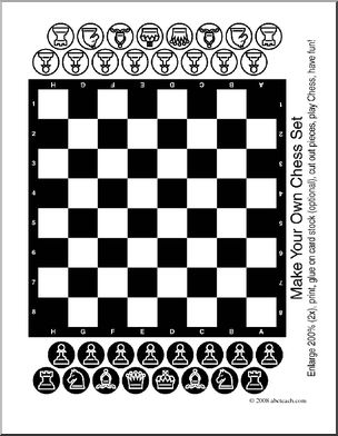 Chessboard with the chess pieces coloring page printable game