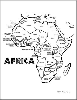 Clip Art: Africa Map (coloring page) Labeled