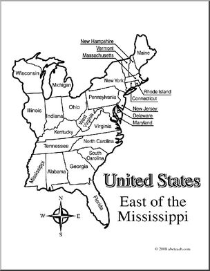 Clip Art: US Map: Eastern States (coloring page) Labeled
