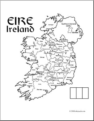 Clip Art: Ireland Map (coloring page) Labeled